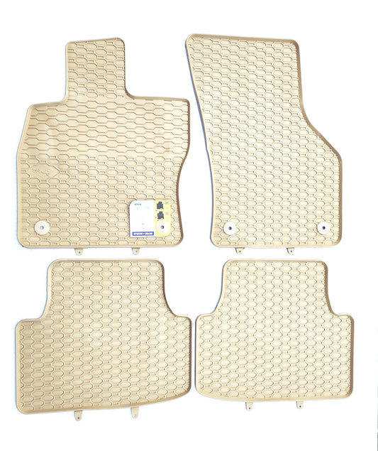 Premium quality beige rubber car mats compatible with VW Passat B8 Octavia 3 Audi A3 8V 2015->>